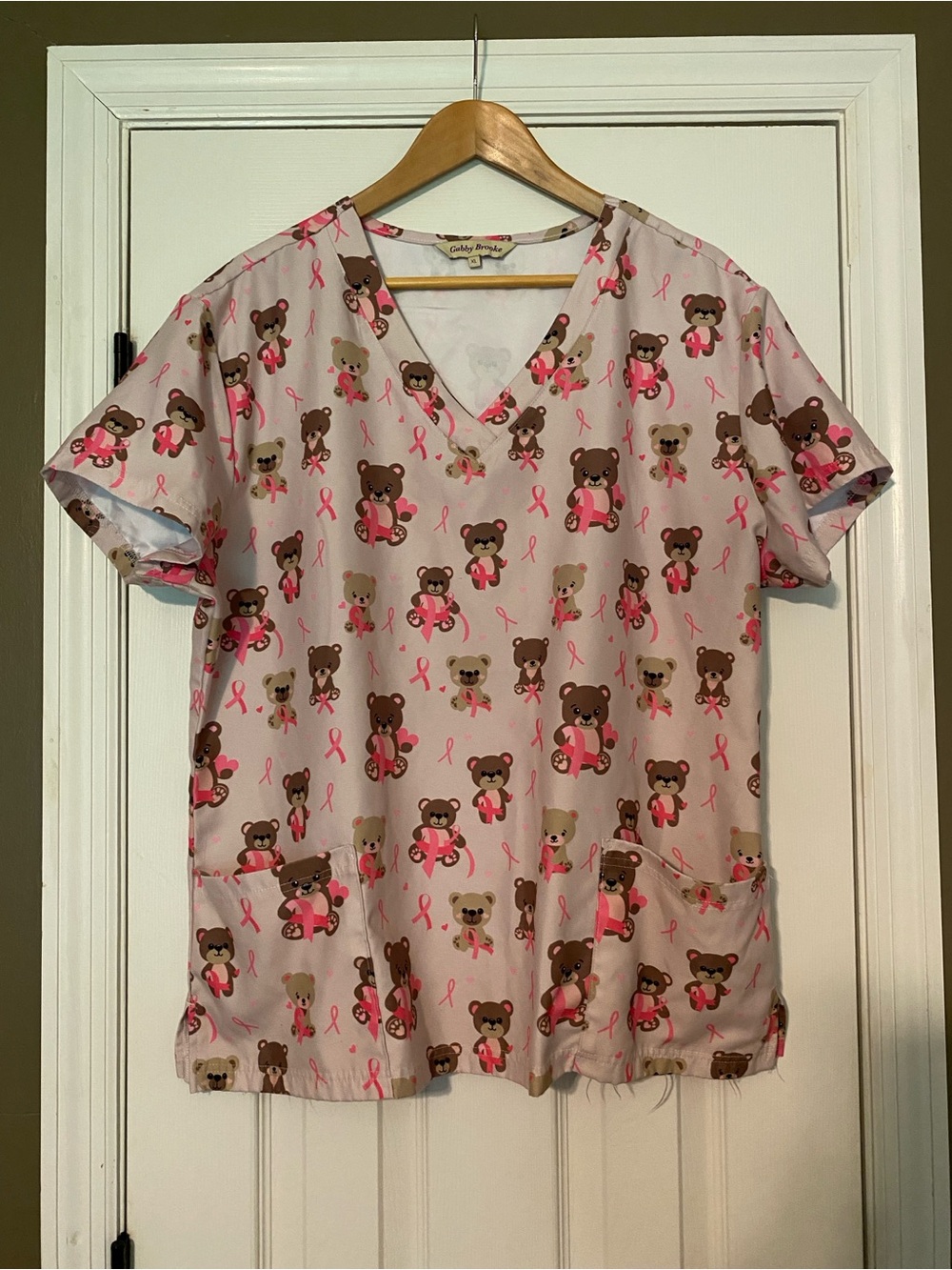 Gabby Brooks Pink Bear Print Medical Scrub Top - size Womens XL